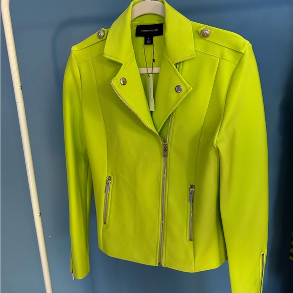 NWT Karen Millen Lime Green Moto Jacket - Picture 6 of 7